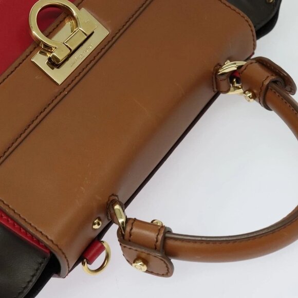 Salvatore Ferragamo Gancini Hand Bag Leather 2way Red Gold Auth 131642 - Picture 8 of 16